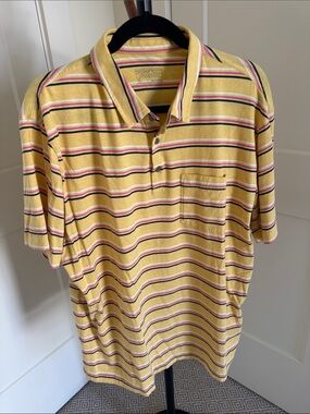 Patagonia Men’s XL Organic Cotton Striped Polo Yellow Pink Navy